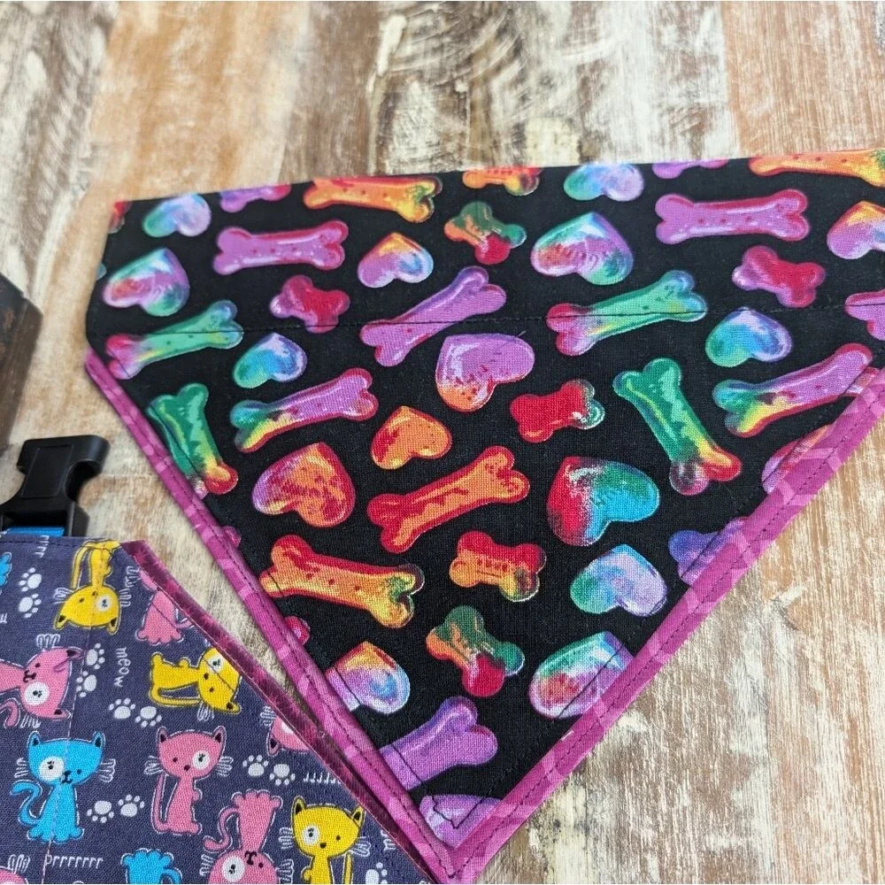 Hand Crafted Over the Collar Pet/Dog Bandanas Set of 3, Size Medium